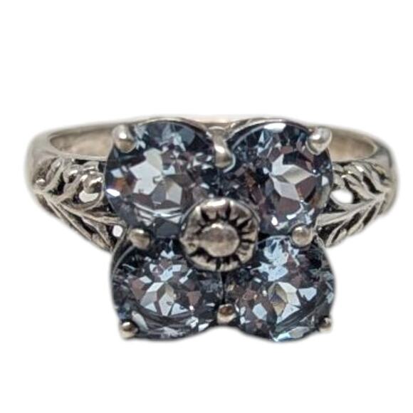 CNA Sterling Silver (.925) Blue Quartz Floral Cluster Ring Size 9, 4.79g Estate - Picture 1 of 6